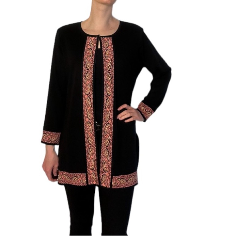Misook longline cardigan open front black knit coat blazer Neiman Marcus